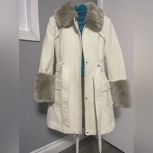 Jessica Simpson Cream Teddy Jacket with Fur Trim